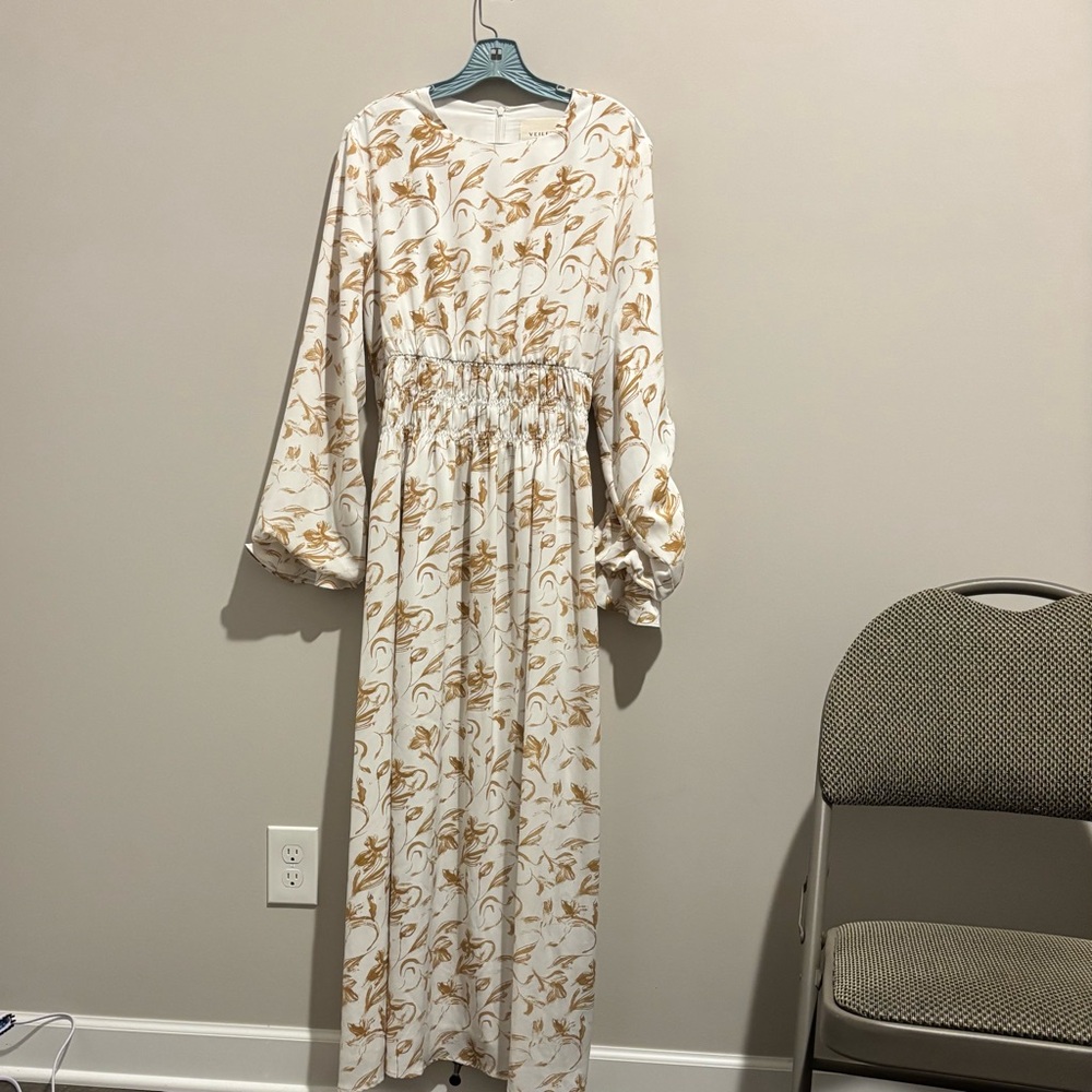 Veiled New York White and Gold Dress floral maxi